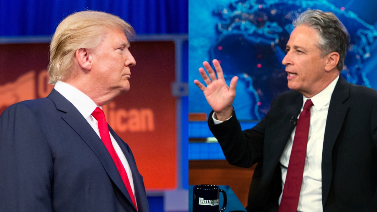  Last Thursday night, Donald Trump (left) took center stage at the Republican presidential debate and John Stewart exited stage left after a 16-year run on The Daily Show. (AP file photos) 
