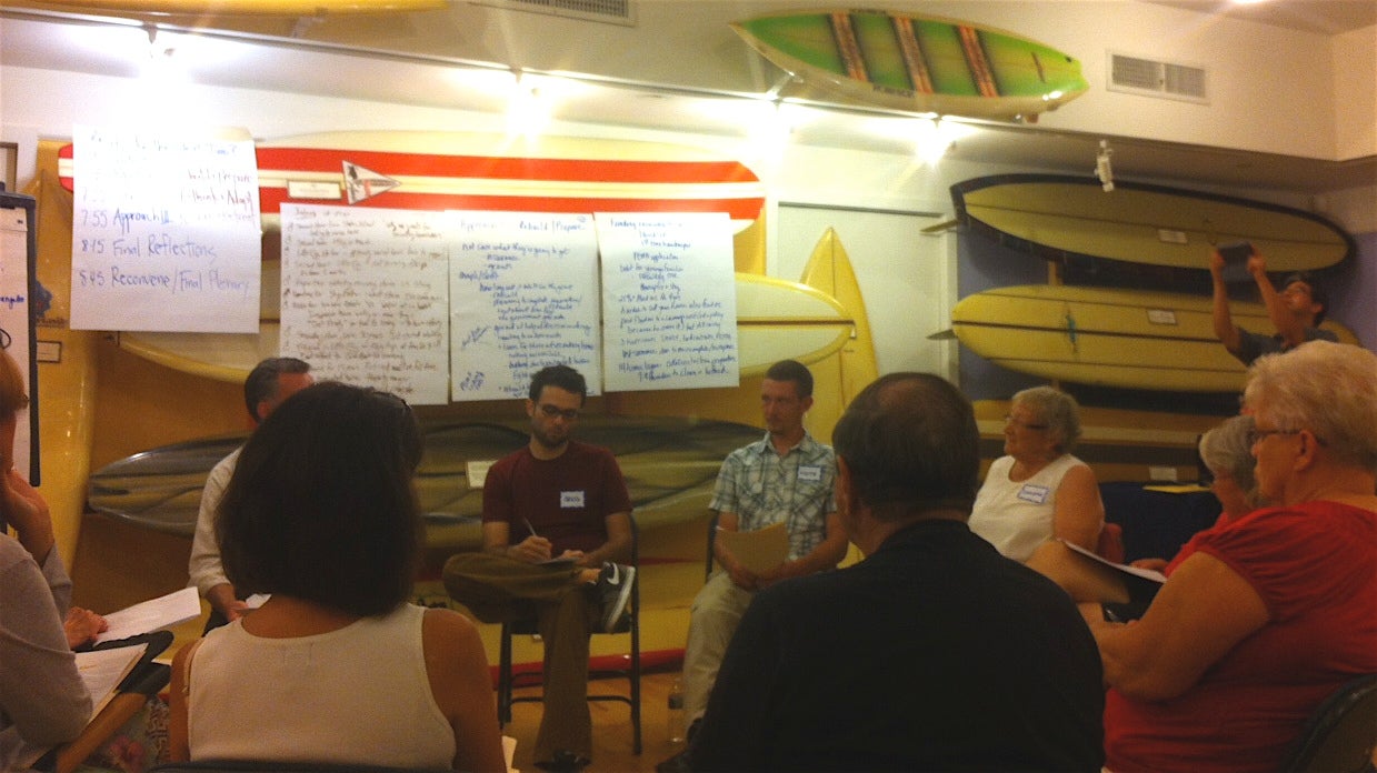  During a breakout session in the NJ Surf Museum section of the Tuckerton Seaport, full- and part-time residents talked about how to move on after Sandy and prepare for future storms. / Photo by Amy Z. Quinn 