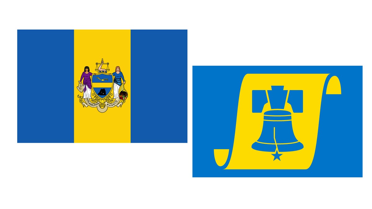  Philadelphia's current city flag, left, and a makeover proposed by local designer Edward Mitchell, right. 