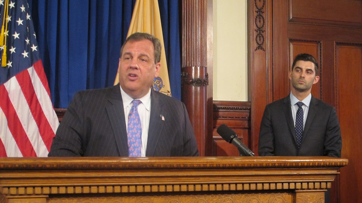 Gov. Chris Christie introduces David Weinstein as New Jersey's new chief technology office. (Phil Gregory/WHYY)