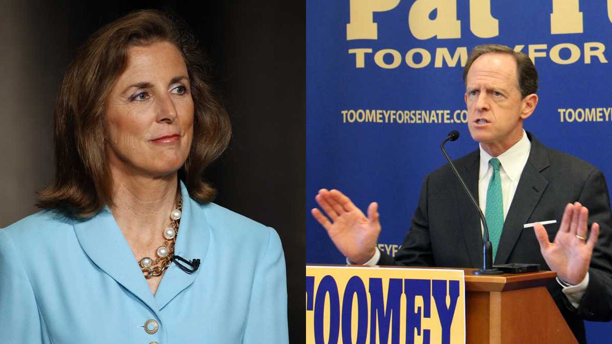 Katie McGinty (AP photo) and U.S. Sen. Pat Toomey are sparring over funding to fight the spread of Zika virus. (Emma Lee/WHYY)