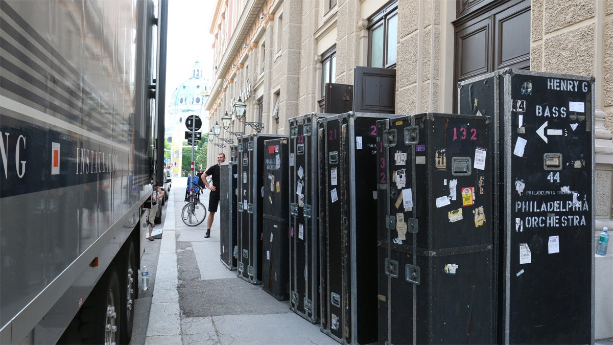 Without these trunks, the renowned Philadelphia Sound could not exist in Vienna. Instruments and wardrobe travel from town to town via semi-truck. (Peter Crimmins/NewsWorks)