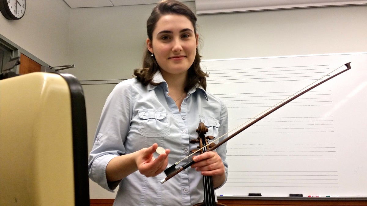  Gergana Haralampieva is a third-year violin student at Curtis. (Peter Crimmins/WHYY) 