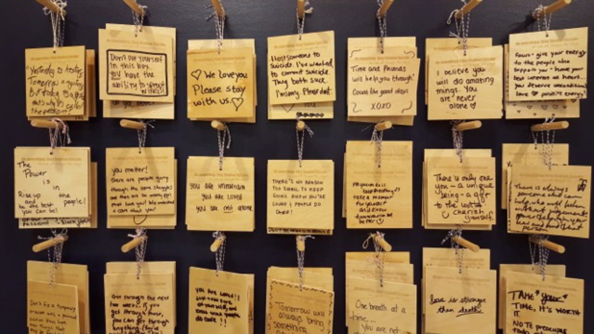 The wall of messages outside of University of Michigan's Counseling and Psychological Center. (Renee Gross/for WHYY)