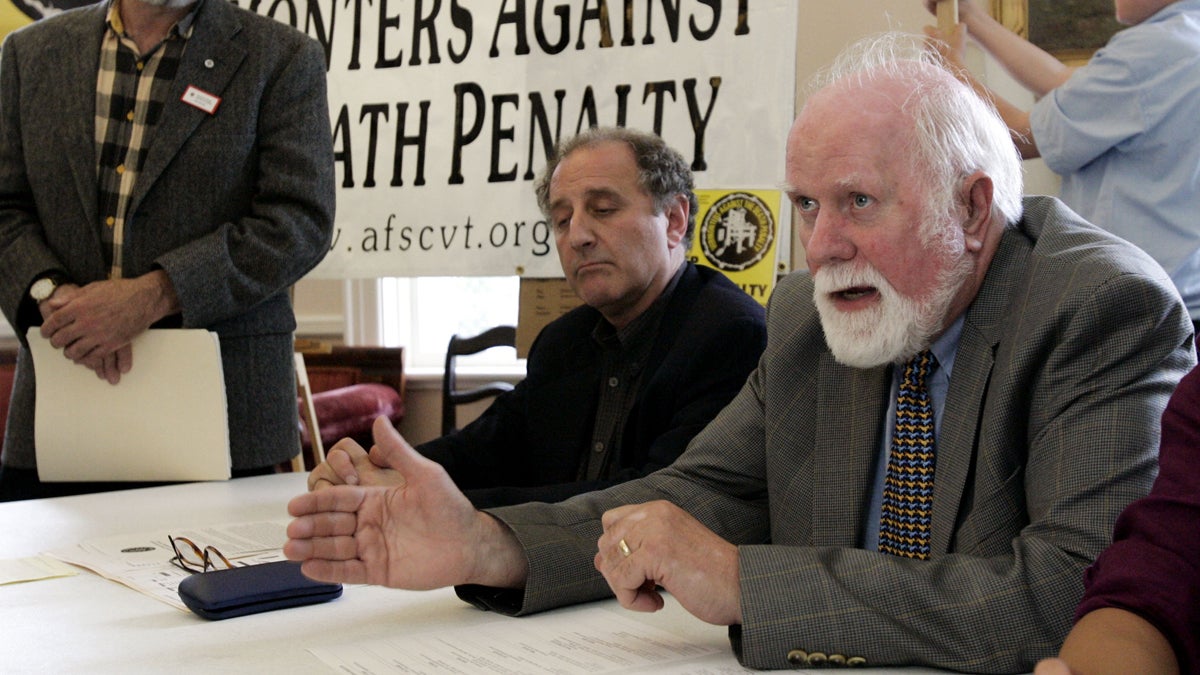  Rev. Walt Everett (right) tells of forgiving his son's killer at a conference opposing the death penalty at the Unitarian Church in Burlington, Vermont, in 2006. (AP Photo/Alden Pellett, file) 