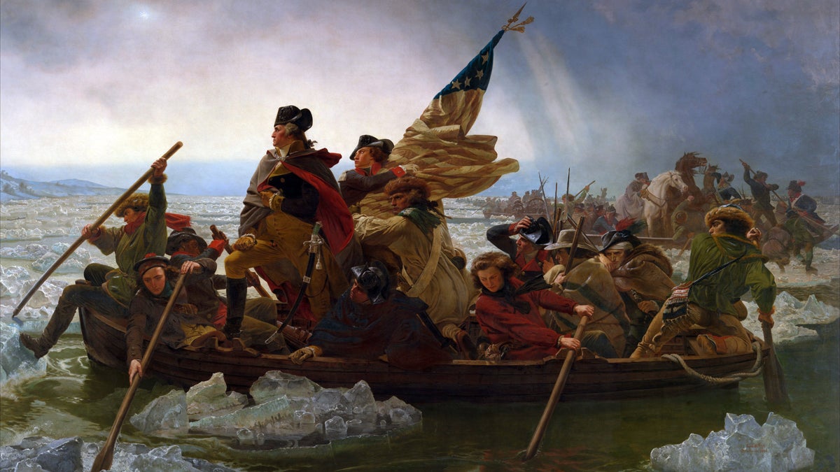  George Washington Crossing the Delaware, 1851, by Emanuel Gottlieb Leutze. The 63rd Annual Christmas Day Crossing of the Delaware River at Washington Crossing Historic Park takes place on December 25, 2015. 