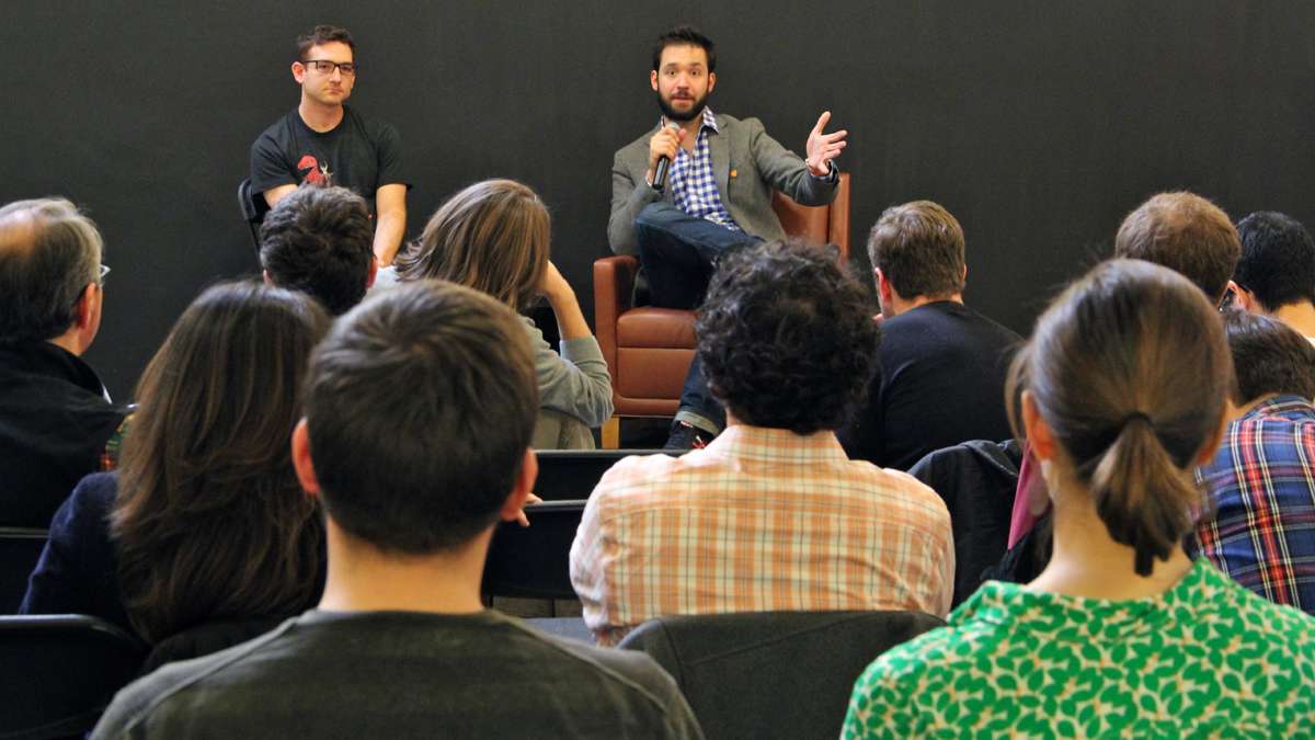  DuckDuckGo founder Gabriel Weinberg and Reddit cofounder Alexis Ohanian addressed a lunchtime audience of about 50 entrepreneurs in December at First Round Capital in University City. (Emma Lee/for NewsWorks, file) 