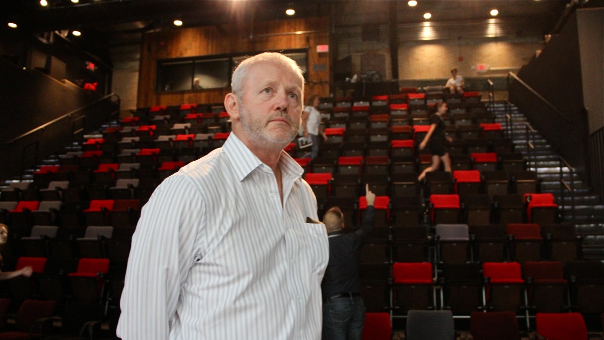  Actor David Morse paces the performance space at the Fringe Arts Building before his first and only performance of 'White Rabbit, Red Rabbit.' (Emma Lee/WHYY) 