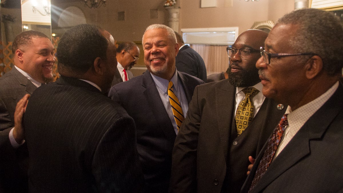 Mayoral Candidate State Senator Anthony Hardy Williams meets leaders of Philadelphia Black Clergy after receiving their endorsment Thursday. (Brad Larrison/for NewsWorks)