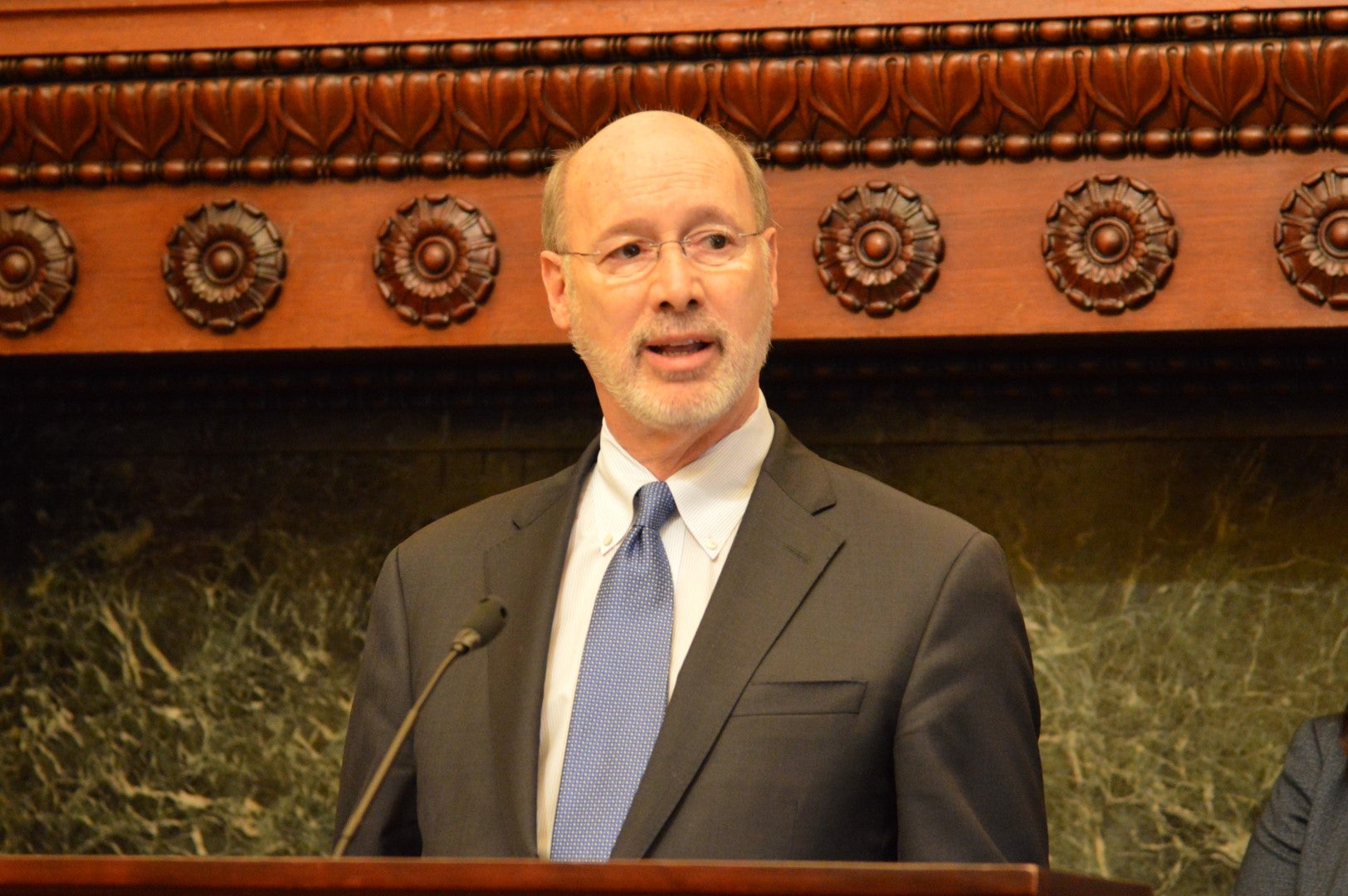 Gov. Tom Wolf at Philadelphia City Hall Wednesday vows to veto legislation that further restricts the availability of abortions in the state.(Tom MacDonald/WHYY)