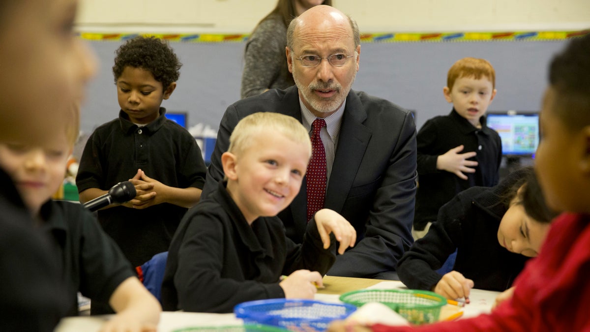  Gov. Tom Wolf visits Caln Elementary School in Thorndale, Pa., in 2015. Wolf's proposed budget for the coming year would increase aid to public schools.( AP Photo/Matt Rourke) 
