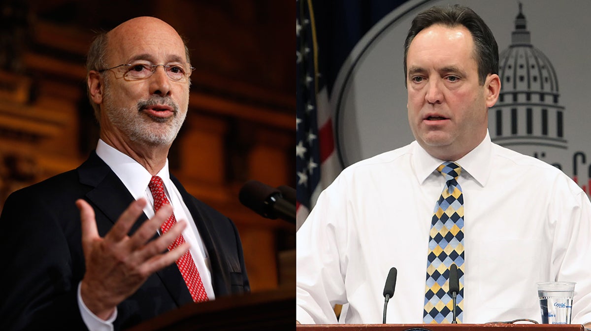 Pennsylvania Governor Tom Wolf (left) and Senate Majority Leader Jake Corman (right) (AP Photos/Matt Rourke and Chris Knight)