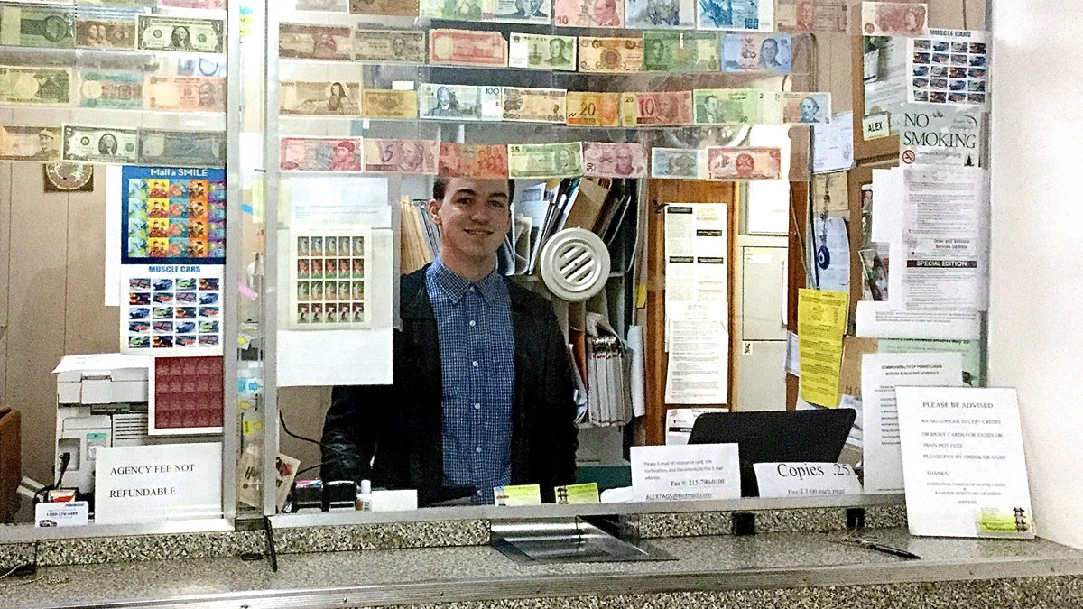 zach-hennigan Zach Hennigan works at Alex's Auto Tag in South Philadelphia. He processes about 600 auto registrations a year. (Kyrie Greenberg/ for NewsWorks)