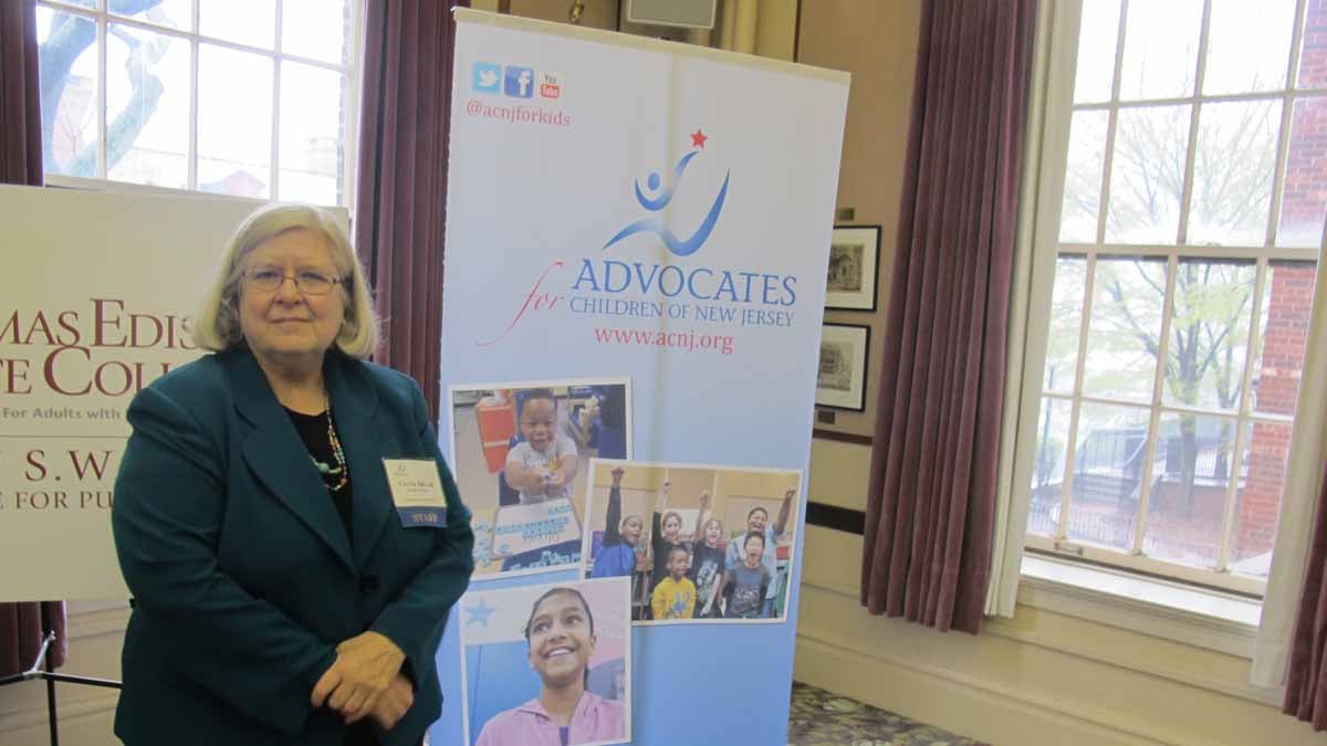  Cecilia Zalkind, executive director of Advocates for Children of New Jersey details the latest Kids Count findings at Thomas Edison State College in Trenton. (Phil Gregory/WHYY)  (photo by Phil Gregory) 