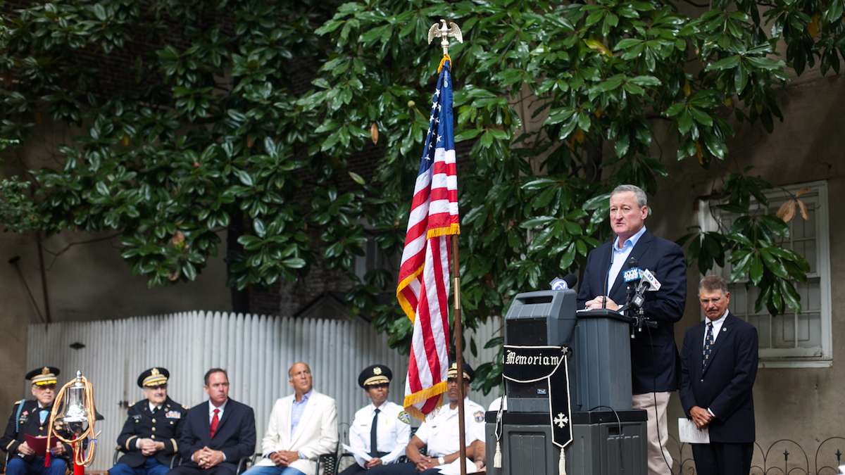 Mayor Jim Kenney spoke to firefighters and police on the 15th anniversary of the September 11th terror attacks.