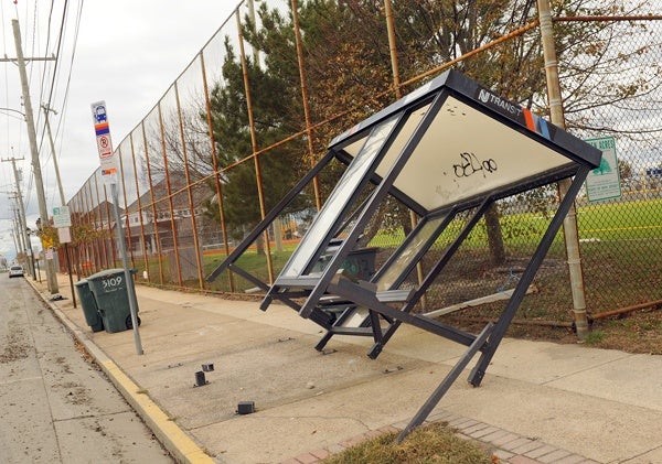 <p><p>An old bus stop was damaged by wind at Fairmont and Sovereign avenues. The city has installed 46 new bus stop structures that will withstand hurricane winds. (Photography by Peter Tobia/Atlantic City Alliance)</p></p>
