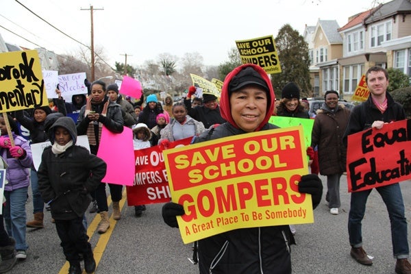 <p><p>Singing "We Shall Overcome," and chanting "the people united will never be defeated," about 150 protesters marched around the West Philadelphia nieghborhood surrounding Gompers Elementary School to protest school closings. (Emma Lee/for NewsWorks)</p></p>
