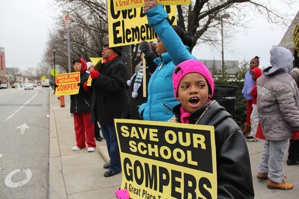 <p><p>Gompers School second grader Taylor Jenkins adds her voice to the school closing protest in West Philadelphia. She says she wants to help save her school and others. (Emma Lee/for NewsWorks)</p></p>
