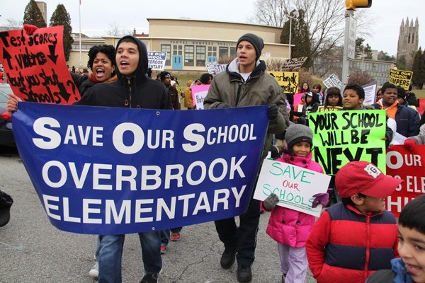 <p><p>Taking their message to the streets, about 150 parents and students march around their West Philadelphia neighborhood to protest the district's proposal to close Gompers and Overbrook elementary schools. (Emma Lee/for NewsWorks)</p></p>
