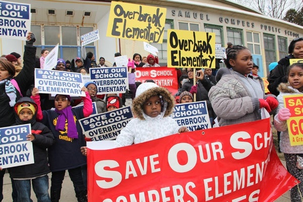 <p><p>Students from Gompers and Overbrook elementary schools to protest the district's proposal to close their schools. (Emma Lee/for NewsWorks)</p></p>
