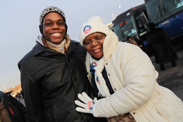 <p><p>Delawareans Rashad Goldsborough and his mom Robin Goldsborough are in Washington, D.C., for the presidential inauguration. On the next four years: "They said he'd be a lame duck, but our support will push him forward. (Kimberly Paynter/WHYY)</p></p>
