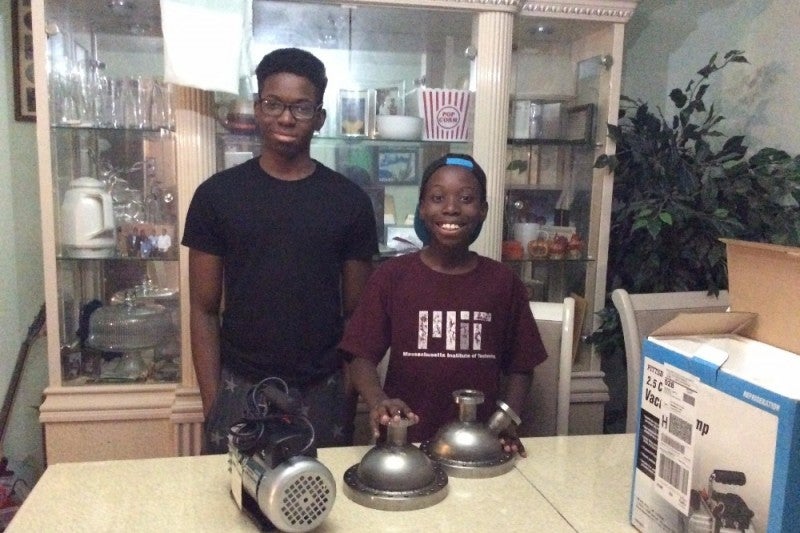  Steven Udotong (left), 16 of Cinnaminson, New Jersey, is building a nuclear fusor in his home. Steven, pictured with his 11-year-old brother, Tony, has raised nearly $3,000 to build the device. (Steven Udotong/GoFundMe) 