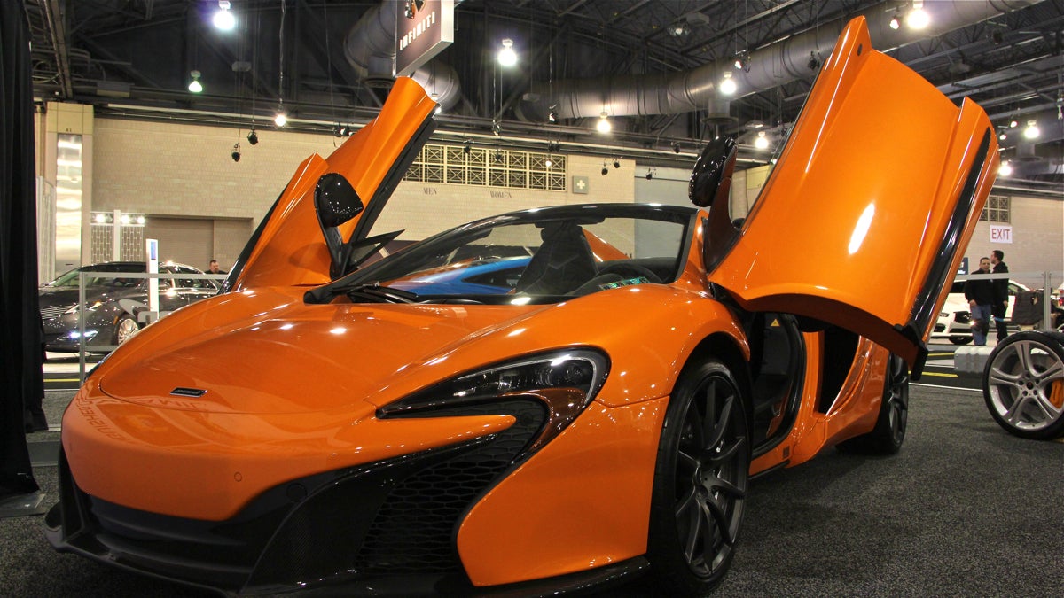A McLaren 650S spreads its wings at the Philadelphia Auto Show. (Emma Lee/WHYY)