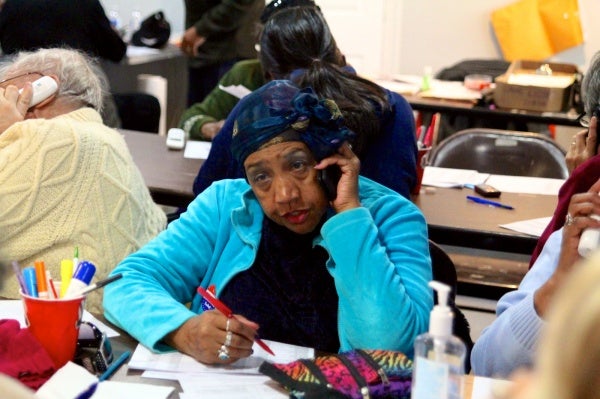 <p>In the rear of the Mt. Airy Obama campaign office, numerous volunteers reach out to voters via telephone.( Jana Shea /for NewsWorks )</p>
