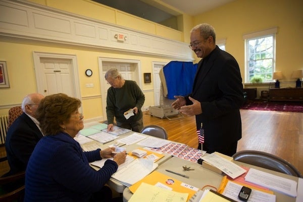 <p><p>U.S. Rep. Chaka Fattah did not bring his photo ID to the polling place on Election Day. (Dave Tavani/for NewsWorks)</p></p>

