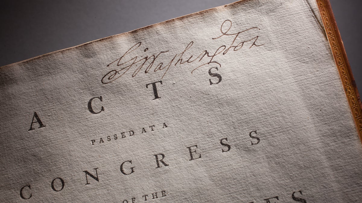 A new exhibit at the National Constitution Center explores how various presidents have wielded and tested presidential powers from 1789 to today.  Pictured: George Washington's Acts of Congress