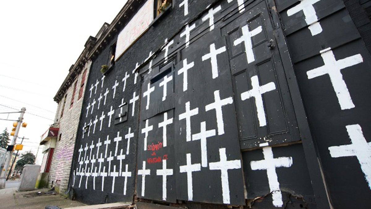  Linda Delengowski created this mural that depicts the number of people killed in Camden in 2012. (Bas Slabbers/for NewsWorks) 
