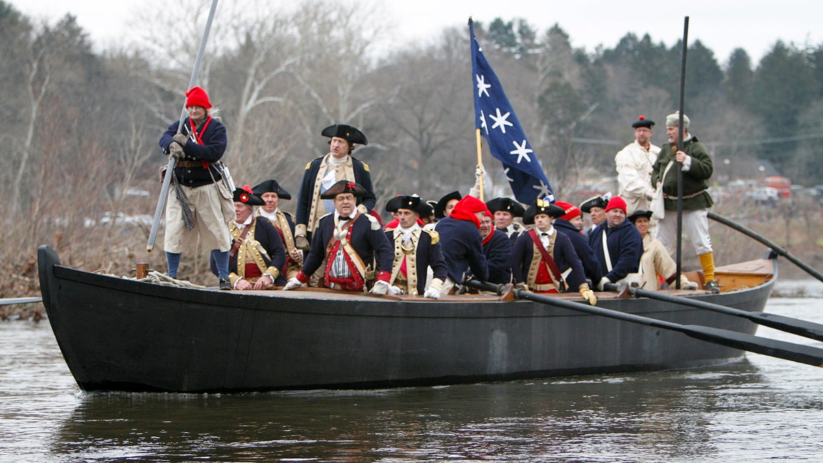  John Godzieba, portraying Gen. George Washington, during a re-enactment of Washington's historic crossing of the Delaware River, Tuesday, Dec. 25, 2012, in Washington Crossing, Pa. (AP Photo/ Joseph Kaczmarek) 