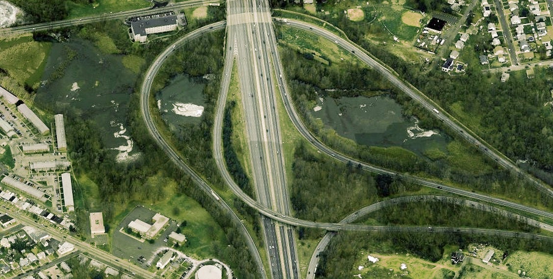  The large curvy road is the southbound lanes of I-295, which will be overhauled by NJDOT. (Image from Bing Maps) 