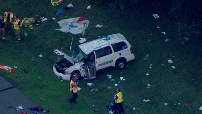 20130718-acexpresswaycrash-1200 State police say a minivan lost control and flipped over Wednesday night near mile marker 39 in Winslow Township. (Photo courtesy of NBC10)