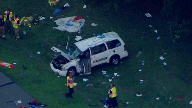  State police say a minivan lost control and flipped over Wednesday night near mile marker 39 in Winslow Township. (Photo courtesy of NBC10) 