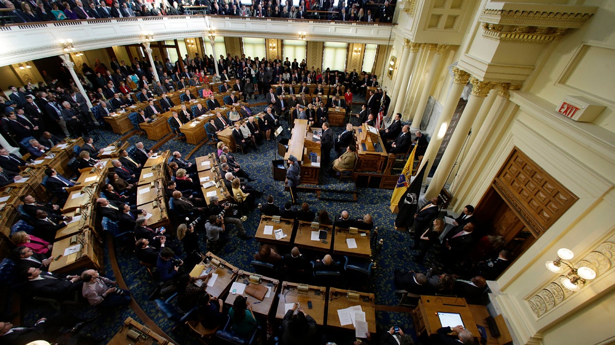  New Jersey Gov. Chris Christie delivers his State Of The State address, Tuesday, Jan. 13, 2015, in Trenton, N.J. (AP Photo/Mel Evans) 