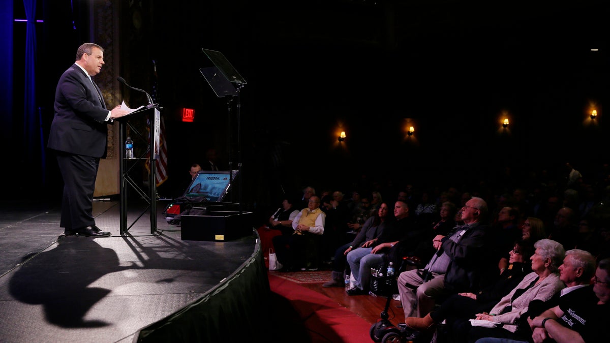  New Jersey Gov. Chris Christie speaks during the Freedom Summit, Saturday, Jan. 24, 2015, in Des Moines, Iowa. (AP Photo/Charlie Neibergall) 