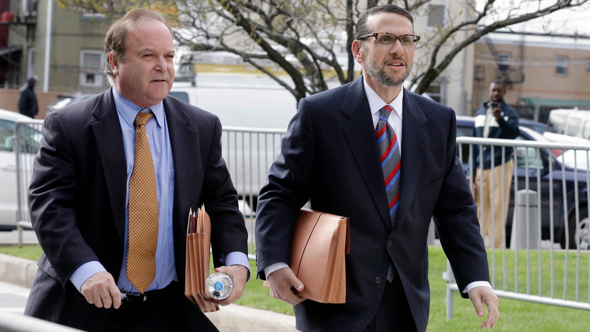  David Wildstein, right, arrives with his attorney Alan Zegas at federal court for a hearing Friday, May 1, 2015, in Newark, N.J. (AP Photo/Mel Evans) 