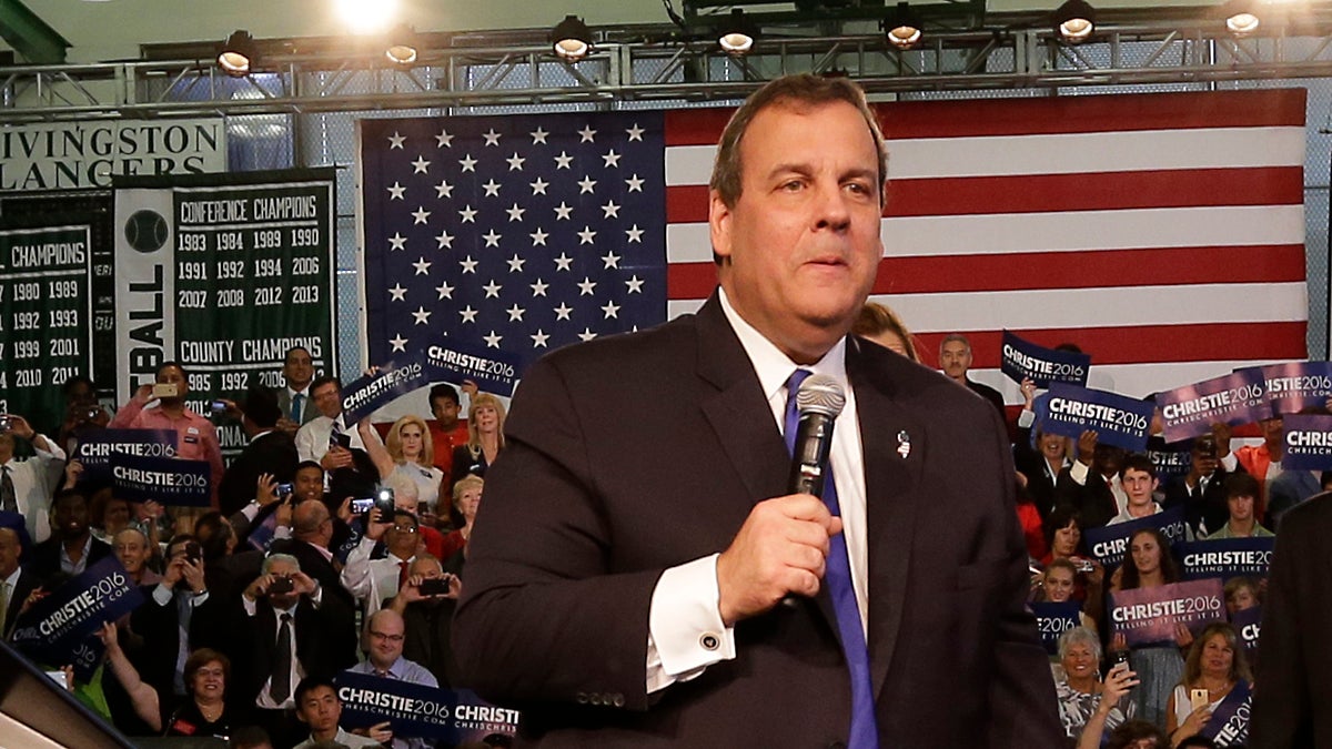  Gov. Christie speaks to supporters during an event announcing he will seek the Republican nomination for president, Tuesday, June 30, 2015, (AP Photo/Mel Evans) 