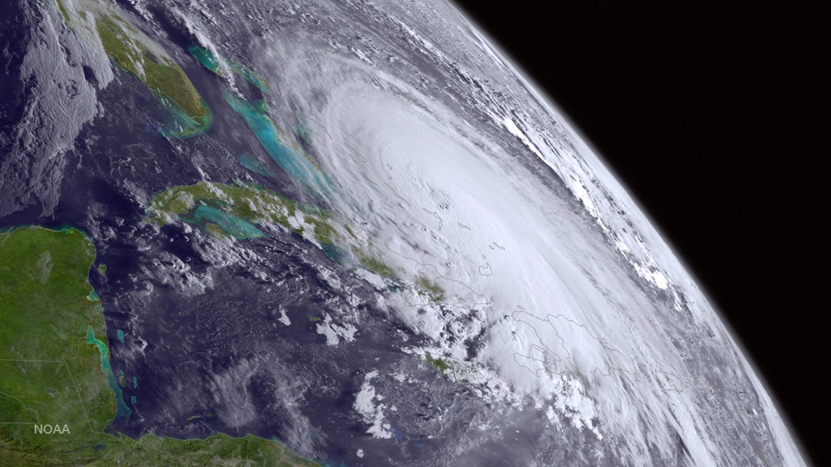  This satellite image taken Thursday, Oct. 1, 2015 shows Hurricane Joaquin over the  Bahamas .  (NOAA via AP) 