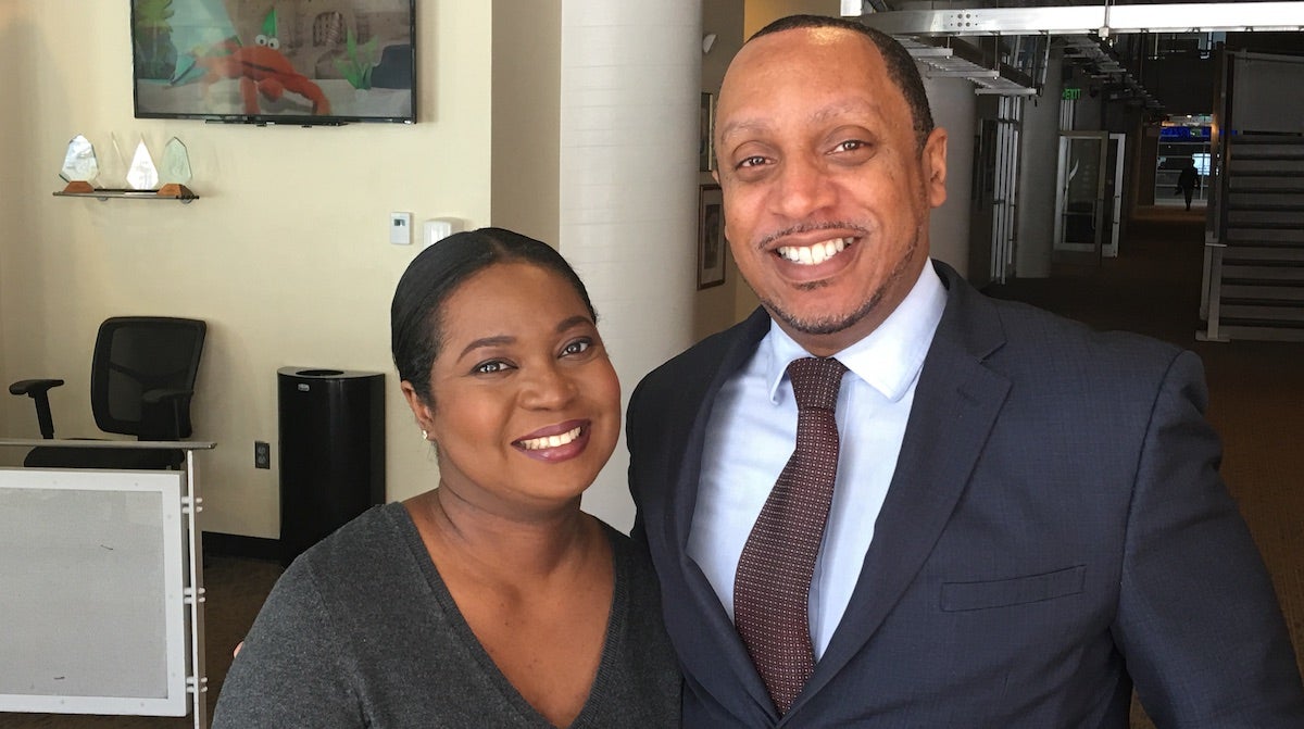  PABJ President Melony Roy and NABJ Region 1 Director Johann Calhoun are preparing for the National Association of Black Journalists regional conference. (Jay Scott Smith/WHYY) 