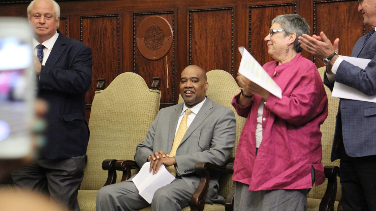  David Jones receives a standing ovation as he is named the new commissioner of Philadelphia's Department of Behavioral Health and Intellectual disAbility Services. (Emma Lee/WHYY) 
