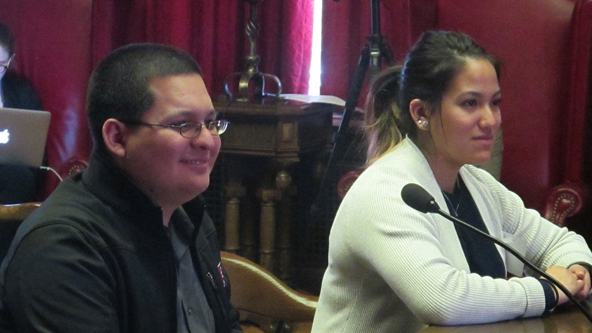  Undocumented immigrants Giancarlo Tello and Daniela Velez testify at N.J. Assembly committee hearing (Photo by Phil Gregory)   