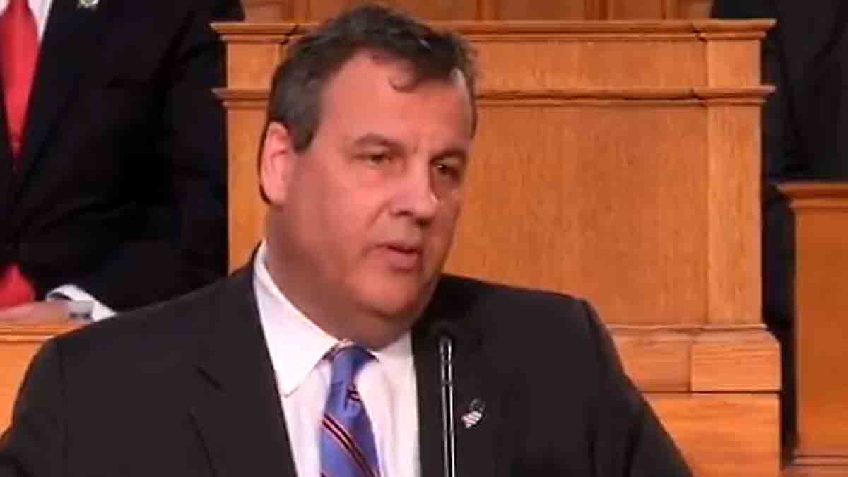  Governor Christie speaking to the full Legislature in Trenton on Tues, Feb 28, 2017. (Screen capture NJTV stream) 