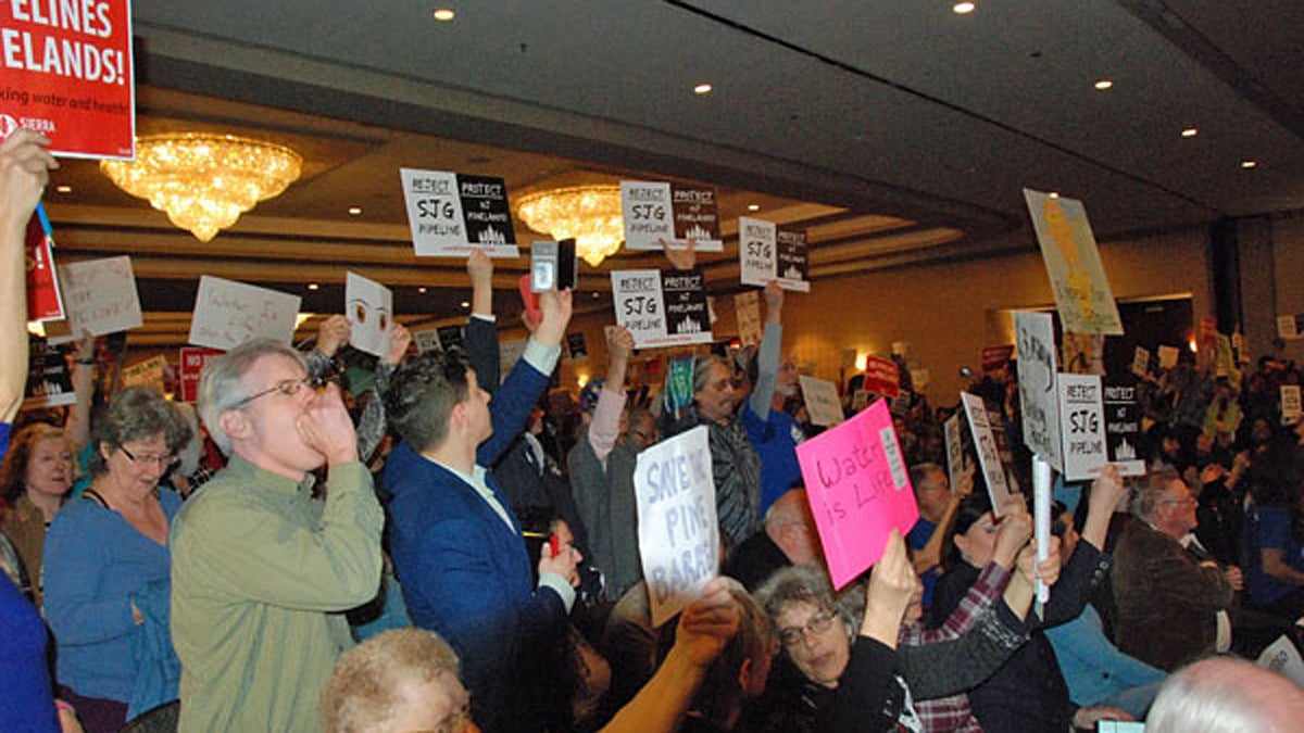  Pipeline opponents make their feelings known at Pinelands Commission hearing. (Photo courtesy of Kirk Moore) 