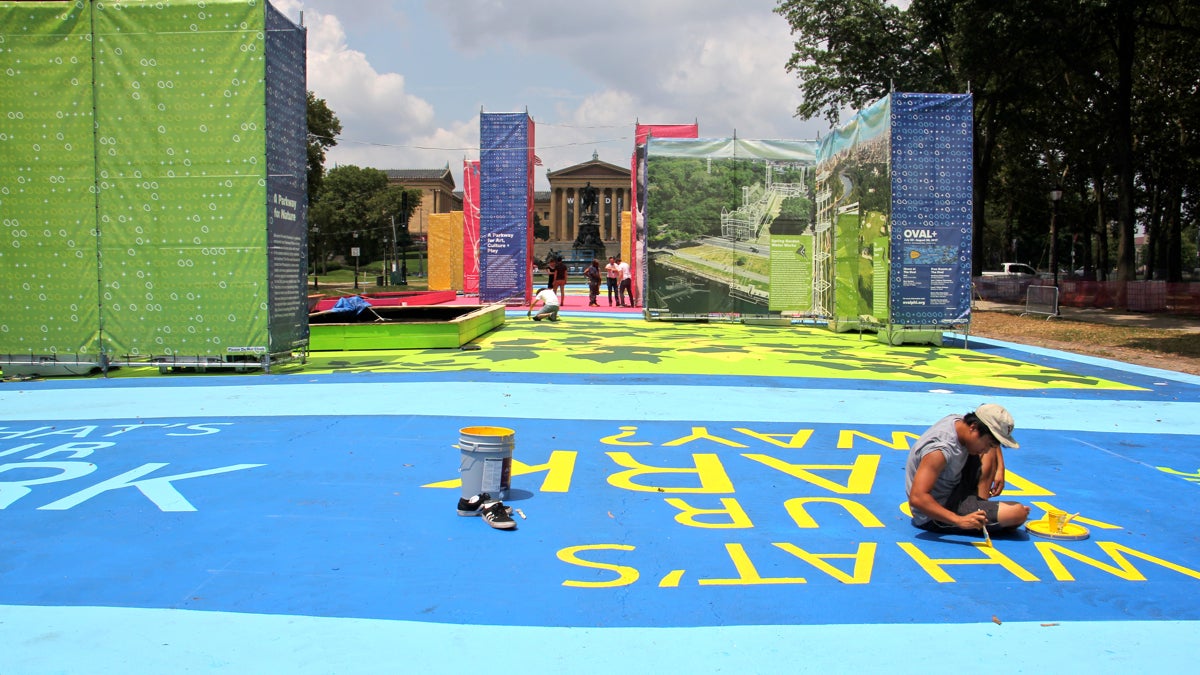  This year's pop-up park at Eakins Oval aims to help the Fairmount Park Conservancy learn more about how Philadelphians use their parks. (Emma Lee/WHYY) 