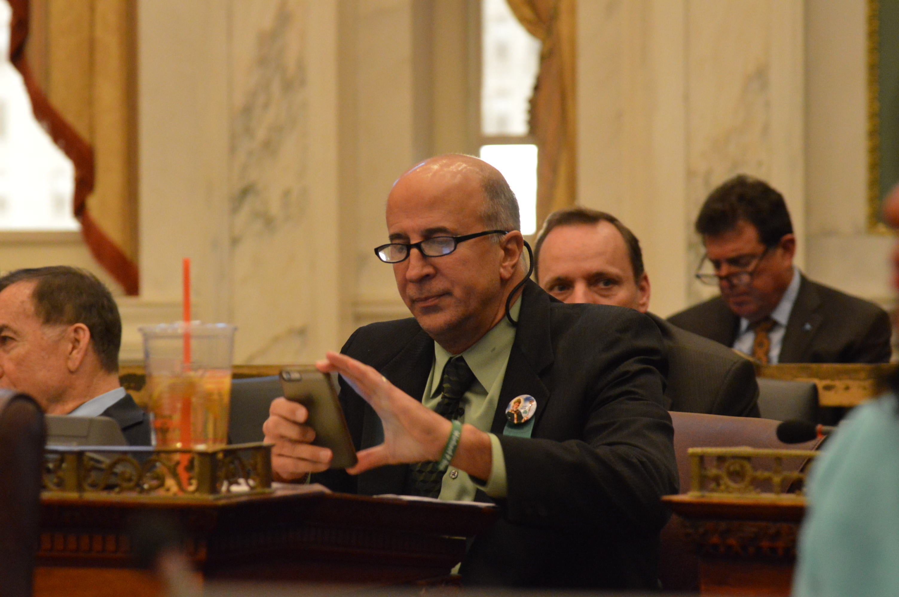 3-9-mark Philadelphia Councilman Mark Squilla has introduced legislation focusing on pedestrian safety in construction areas.(Tom MacDonald/WHYY)