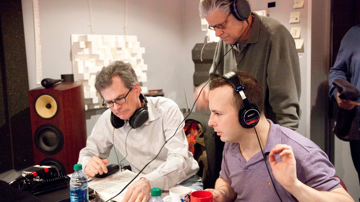  Listening for the perfect sound are Sid McLauchlan, the recording's producer (left); Loren Lind, flute; and Yannick Nézet-Séguin, The Philadelphia Orchestra's music director (Image courtesy of Jessica Griffin) 