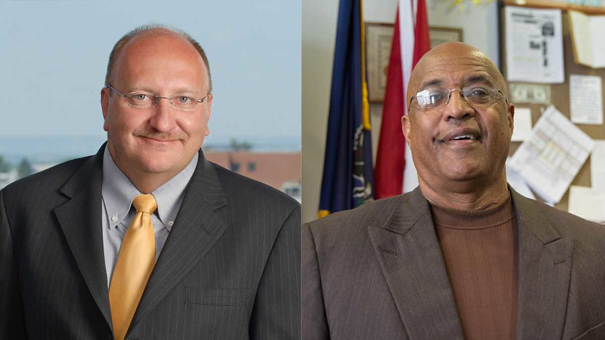  Allentown Mayor Ed Pawlowski (left) and former Reading Mayor Vaughn Spencer. (Images via Seven Points Consulting/Wikipedia Creative Commons and Lindsay Lazarski/WHYY) 