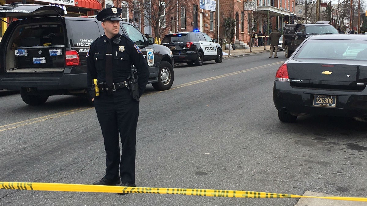  Police investigate a double homicide on N. Market St. in Wilmington on Tuesday morning. (File/WHYY) 
